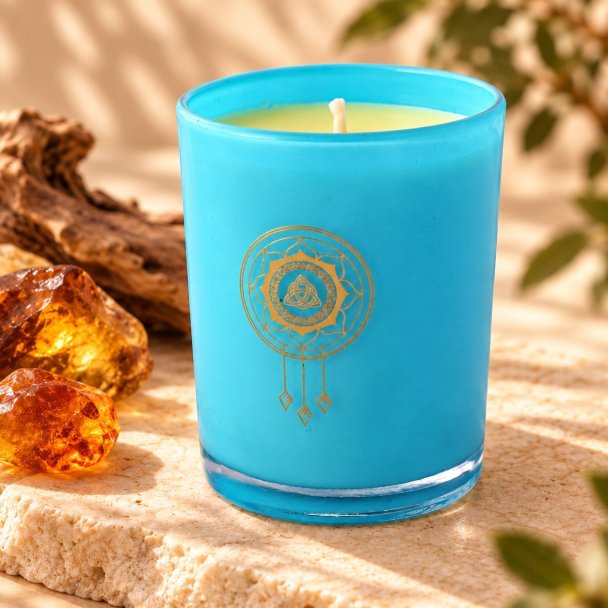 Mahonie Amber Candle, closer view of its original materials and surface details.
