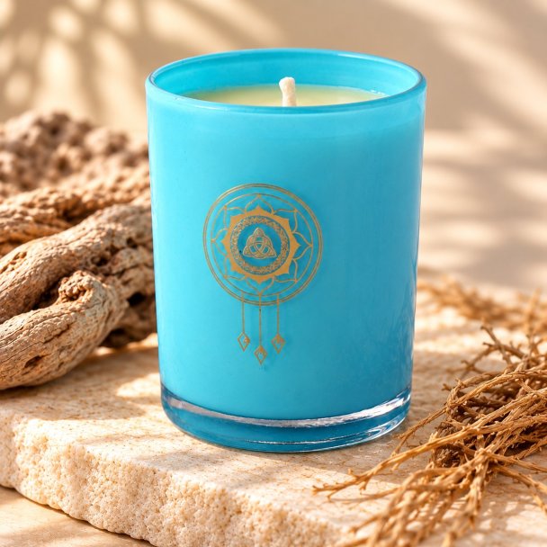 Mahonie Beachwood Vetiver and Driftwood Candle, closer view of its original materials and surface details.