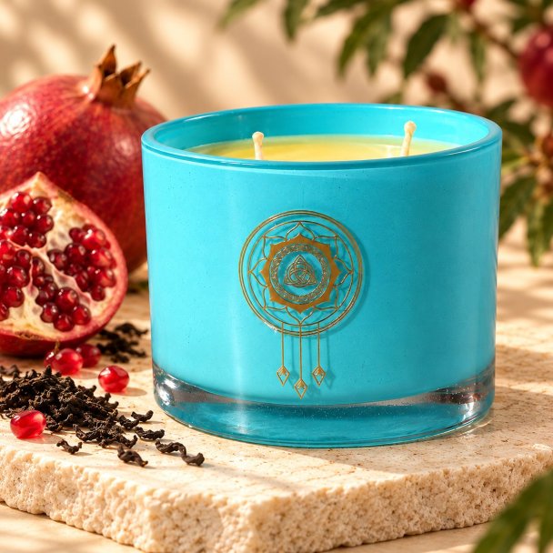 Mahonie Black Tea & Pomegranate Candle, closer view of its original materials and surface details.