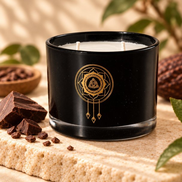 Mahonie Choco Lava Candle, closer view of its original materials and surface details.