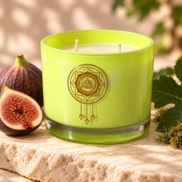 Mahonie Fig & Moss Candle, closer view of its original materials and surface details.