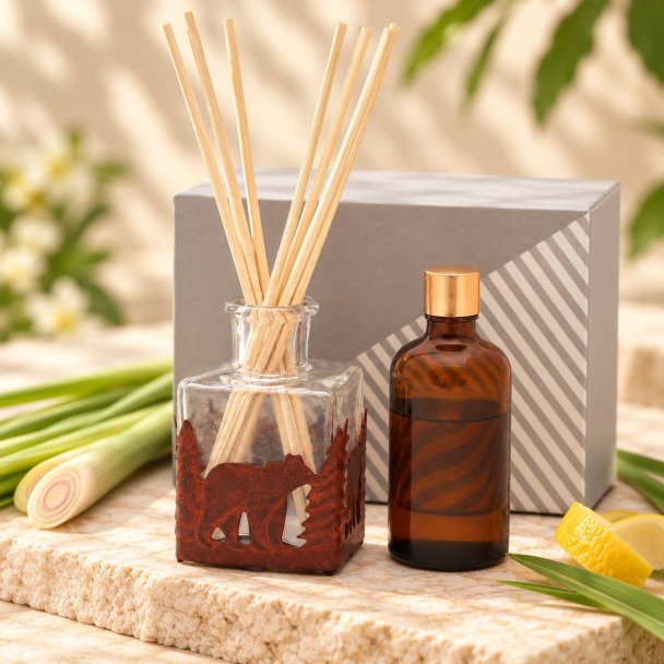 Mahonie L'étoile Reed Diffuser Set - Lemongrass & Citrus wood, closer view of its original materials and surface details.