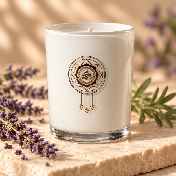 Mahonie Lavender Candle, closer view of its original materials and surface details.