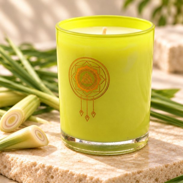 Mahonie Lemongrass Candle, closer view of its original materials and surface details.