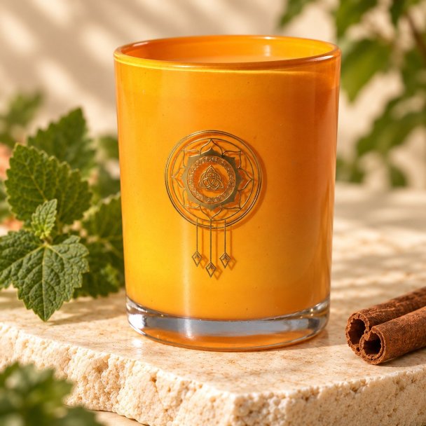 Mahonie Patchouli and Cinnamon Candle, closer view of its original materials and surface details.