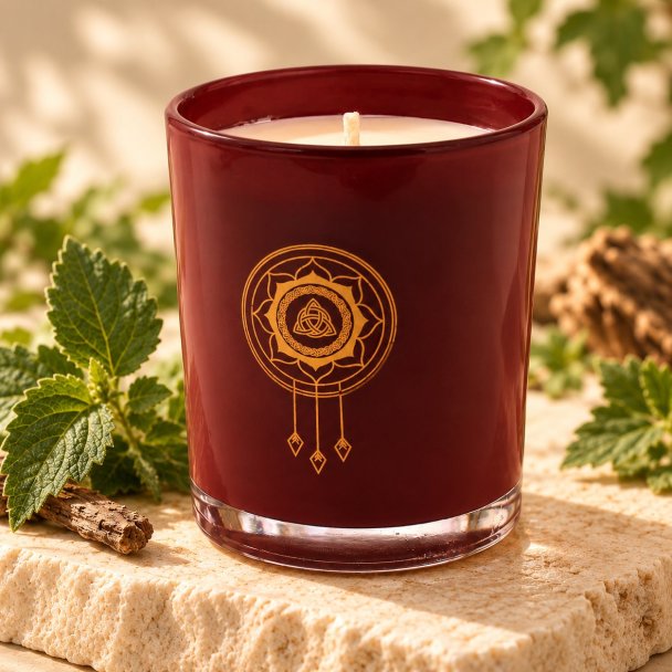 Mahonie Patchouli Candle, closer view of its original materials and surface details.