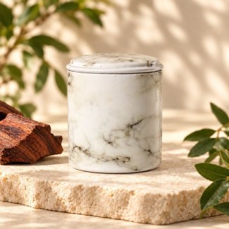Métallique metal candle with marble lid