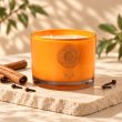 Mahonie Cinnamon & Clove Candle, three-quarter view on pale natural stone.