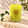 Mahonie Gardenia Candle, three-quarter view on pale natural stone.