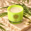 Mahonie Lemongrass Candle, elevated view on pale natural stone.