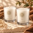 Mahonie Shot Glass Pair : Musk & Leather Candle, closer view of its original materials and surface details.