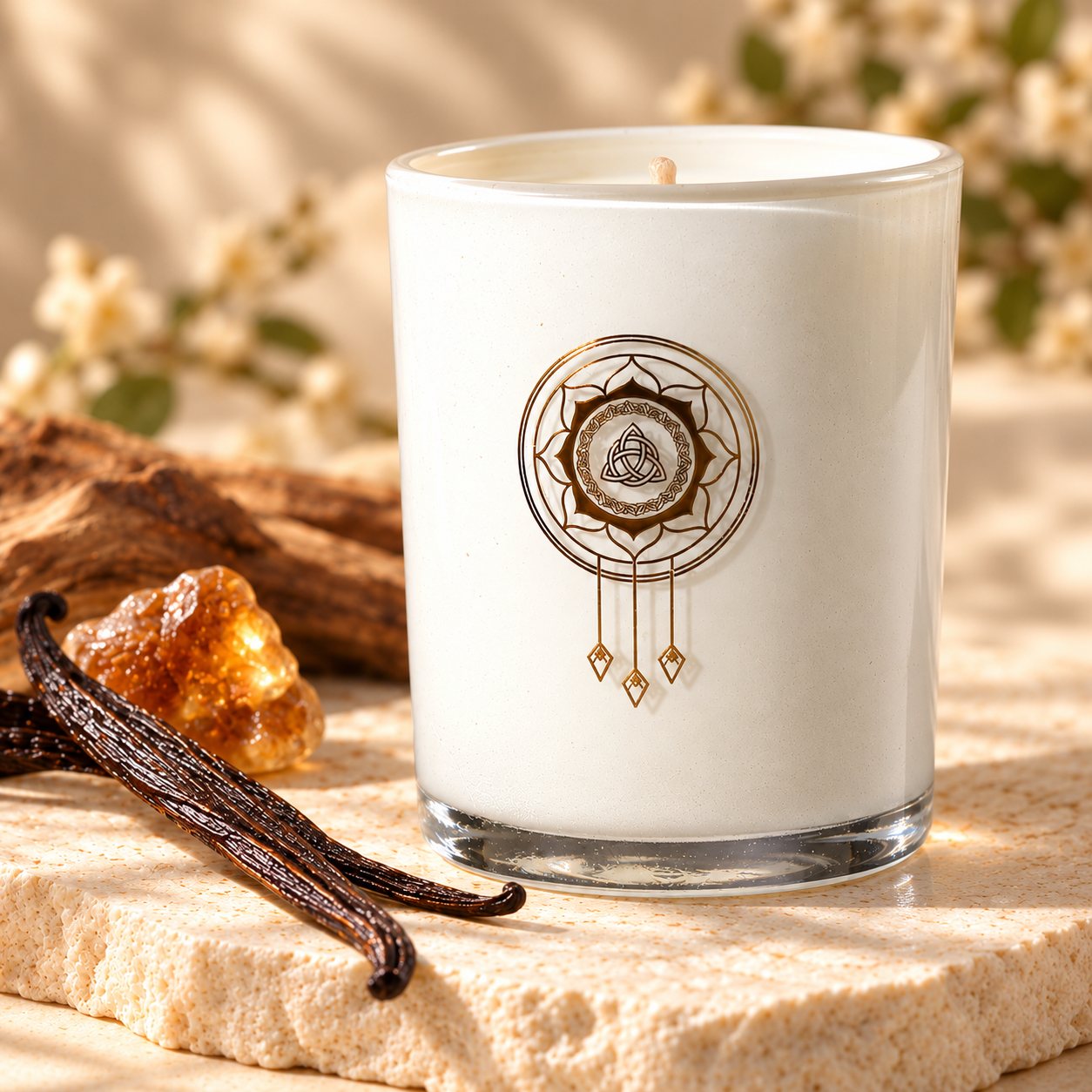 A closer view of Amber and Vanilla Blossom Candle