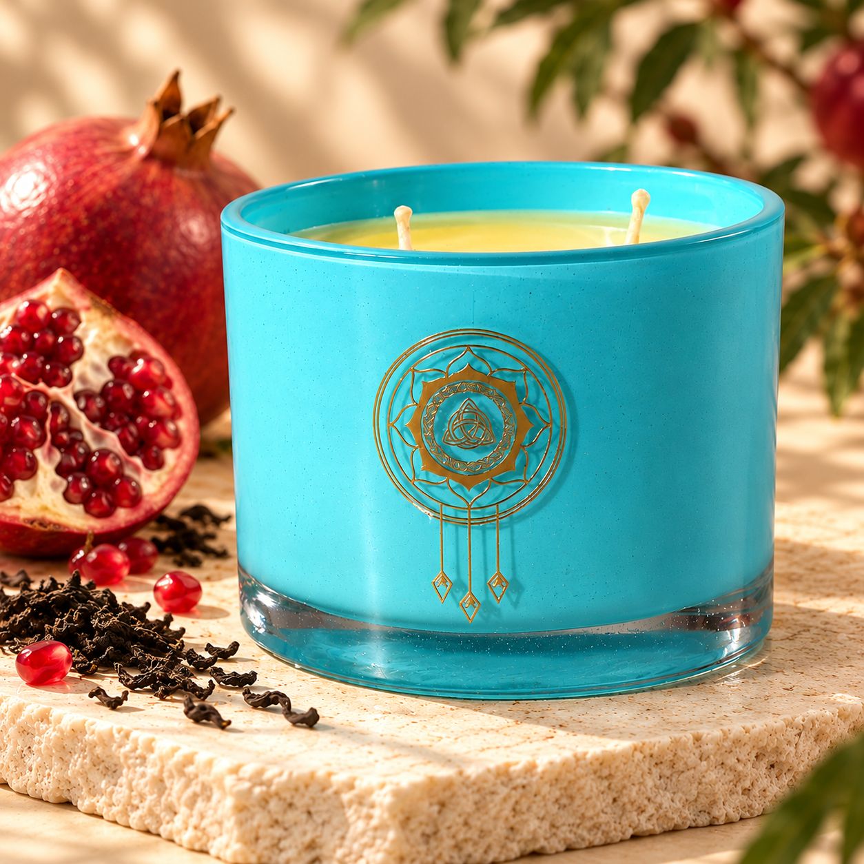A closer view of Black Tea & Pomegranate Candle 