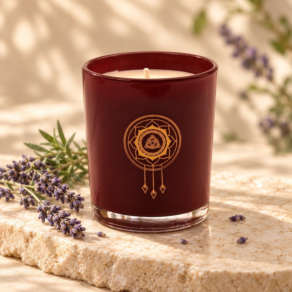 A closer view of Elements Amethyst 2-wick candle