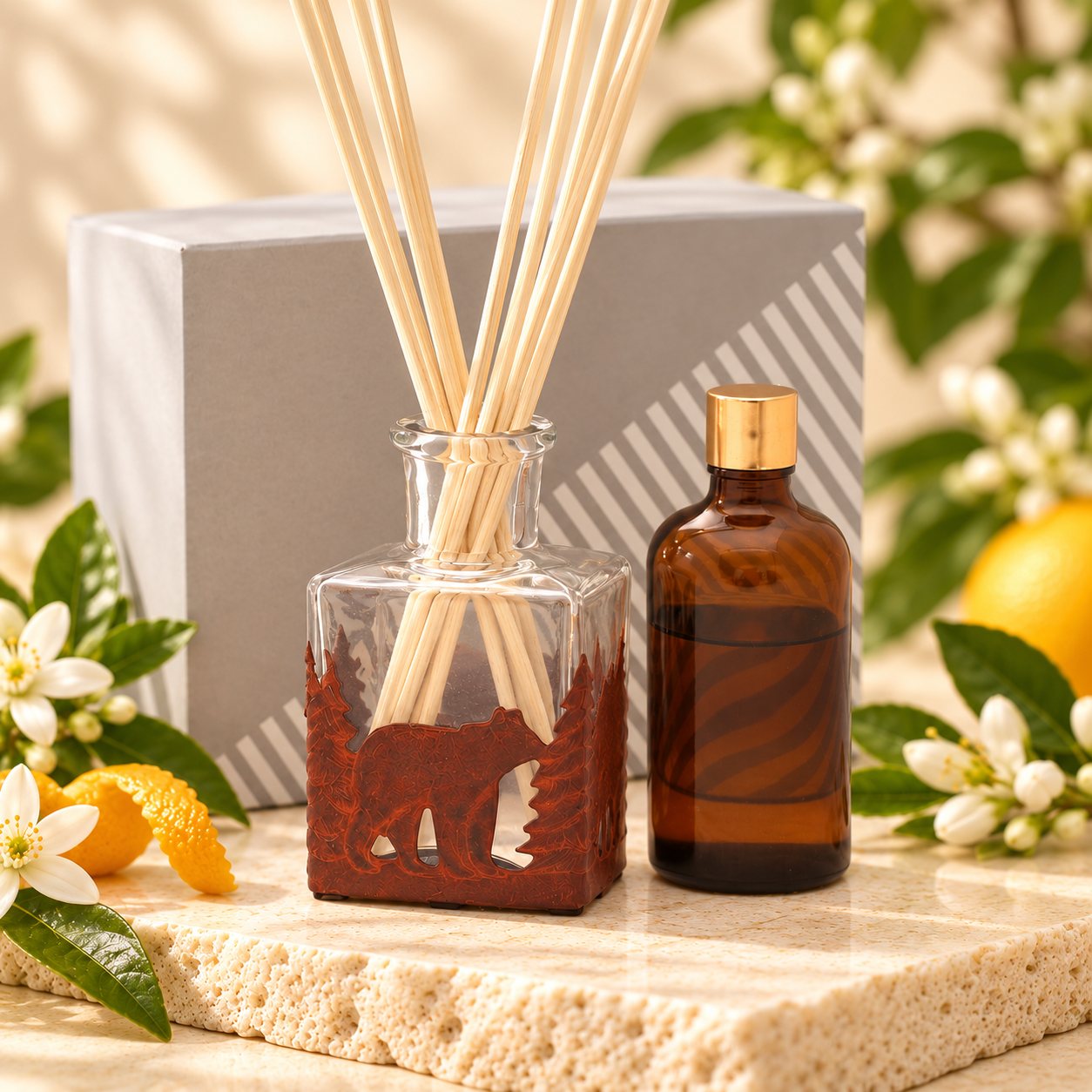 A closer view of L'étoile Reed Diffuser Set - Neroli