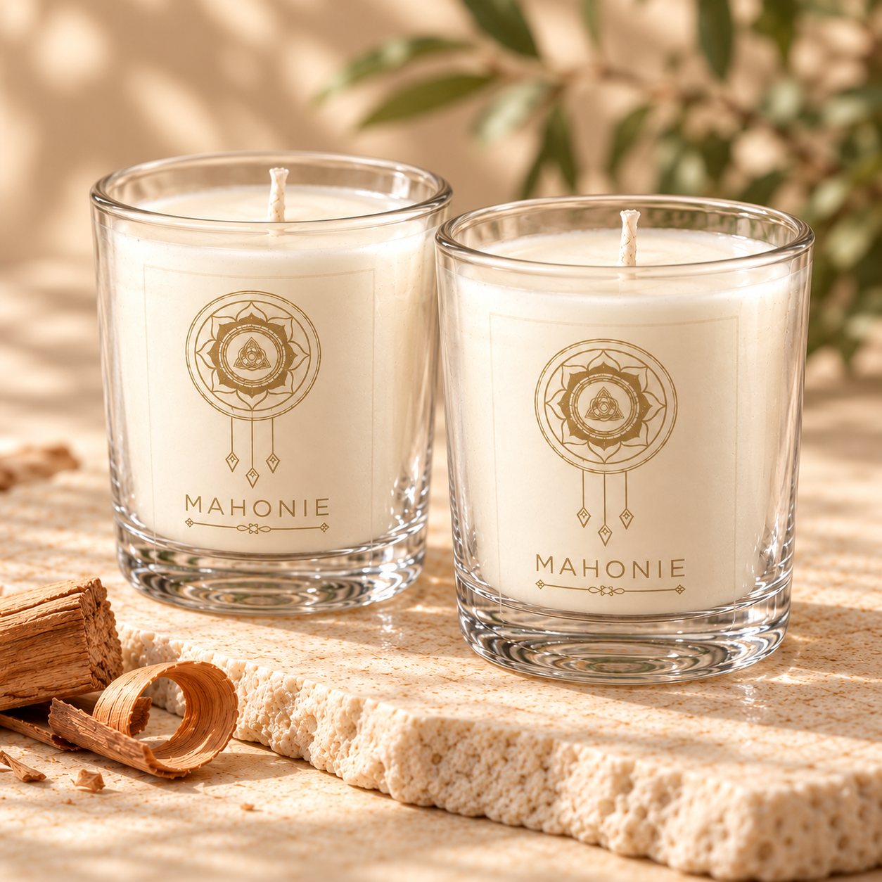 A closer view of Shot Glass Pair : Sandalwood Candle 