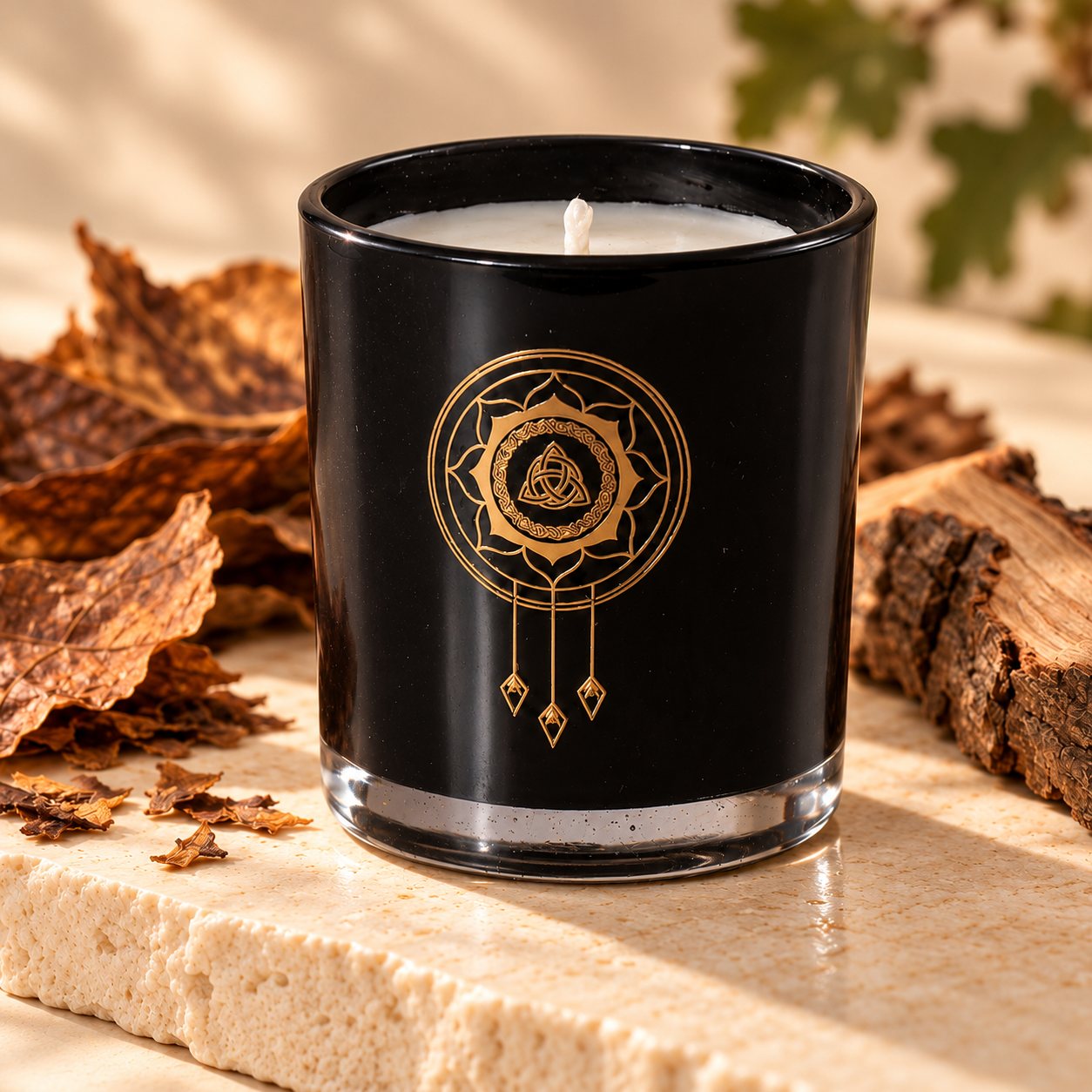 A closer view of Tobacco & Oakwood Candle