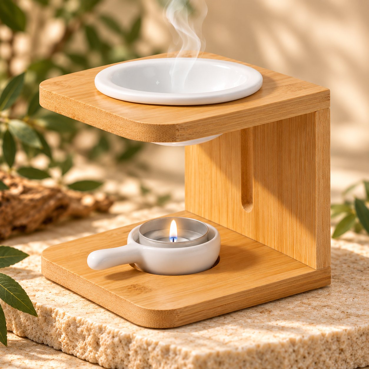 A closer view of Wooden Wax Melt Burner with Candle Holder