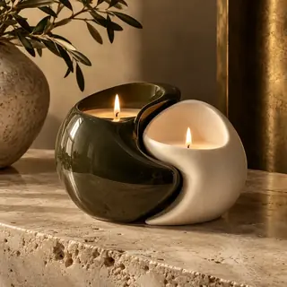 yin yang black ivory candle pair